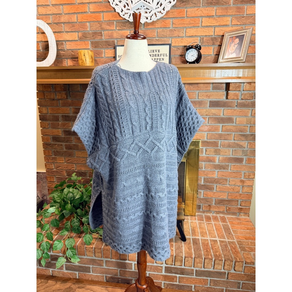 Nordstrom Cable Knit Poncho Women Grey Wool Cashmere Blend OS NWT